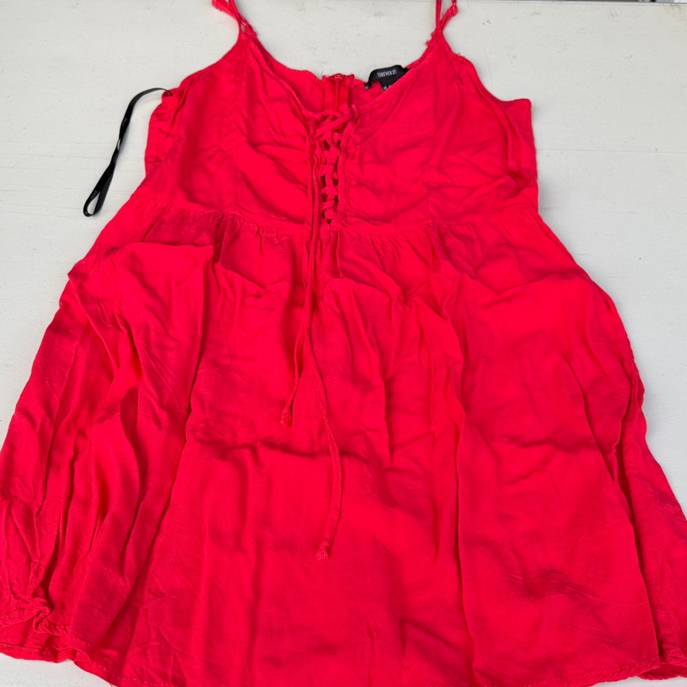 Forever 21 Vibrant Red Lace-Up Camisole Dress